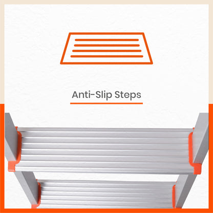 Bathla Prime 4 - Step Aluminium Ladder for Home with Multi Utility Support Handle - Orange