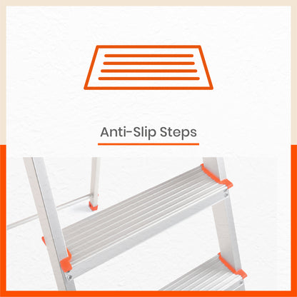 Bathla Elevate 4-Step Foldable Aluminium Ladder For Home with Tool Tray (Orange)