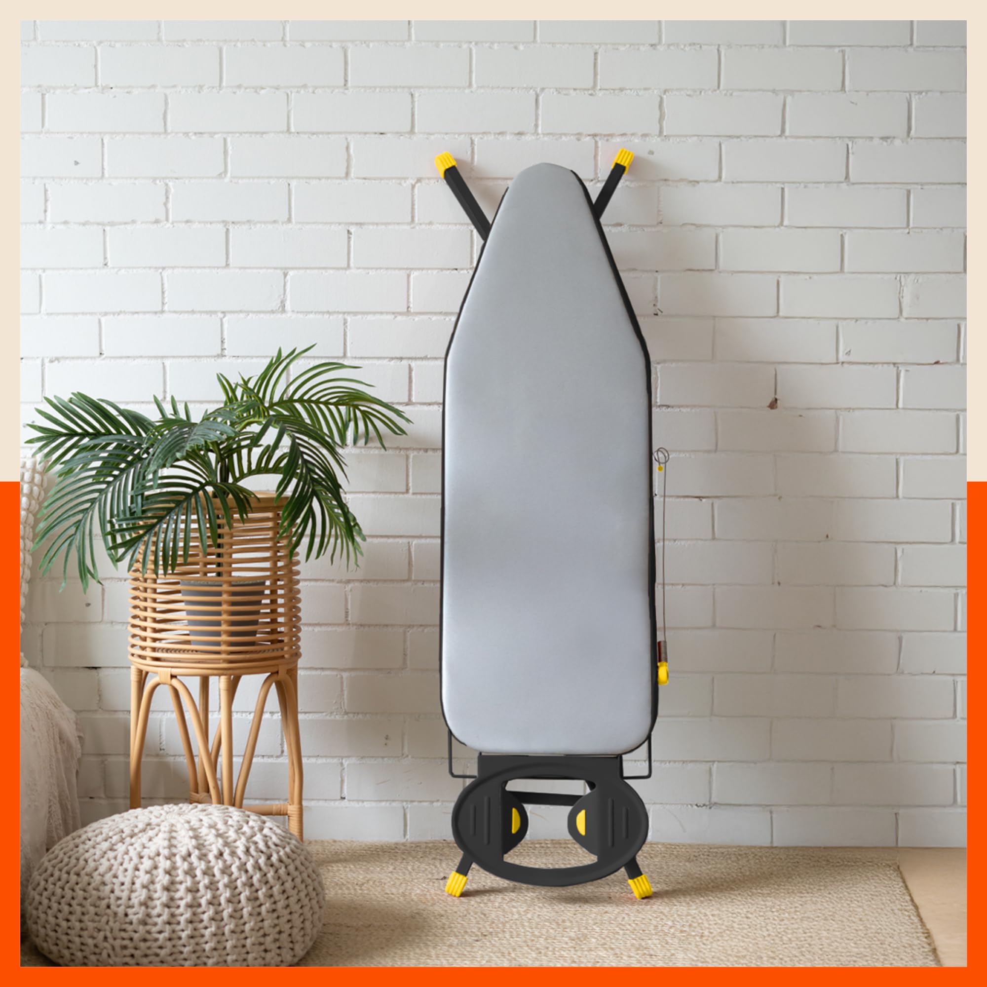 Bathla X-Pres Ace Ironing Board | Foldable & Height Adjustable | Table with Iron Holder & Wire Manager | Quick Pressing with Aluminised Heat Reflective Cover | 2 Year Warranty | Black & Yellow)