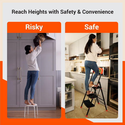 Bathla Ascend 2 Step Heavy Duty Steel Ladder for Home - Orange & Black