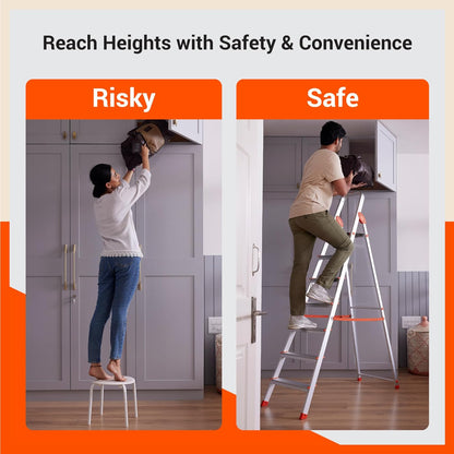 Bathla Advance Carbon - 3 Step Foldable Aluminium Ladder For Home (Black)