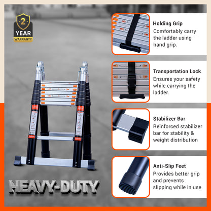 Bathla 16.5 ft A-Type Foldable Aluminium Telescopic Ladder | Portable & Compact | EN131 Certified with 2-Year Warranty | Multi-Purpose Ladder for Home, Industrial & Outdoor Use