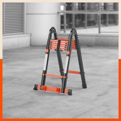 Bathla 16.5 Ft A-Type Foldable Steel Telescopic Ladder with Support Wheels | Portable, Compact & Multipurpose Ladder for Home, Industrial and Outdoor Use