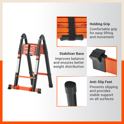 Bathla 16.5 Ft A-Type Foldable Steel Telescopic Ladder with Support Wheels | Portable, Compact & Multipurpose Ladder for Home, Industrial and Outdoor Use