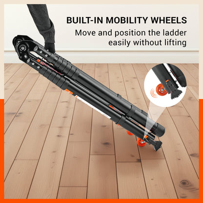 Bathla 16.5 Ft A-Type Foldable Steel Telescopic Ladder with Support Wheels | Portable, Compact & Multipurpose Ladder for Home, Industrial and Outdoor Use