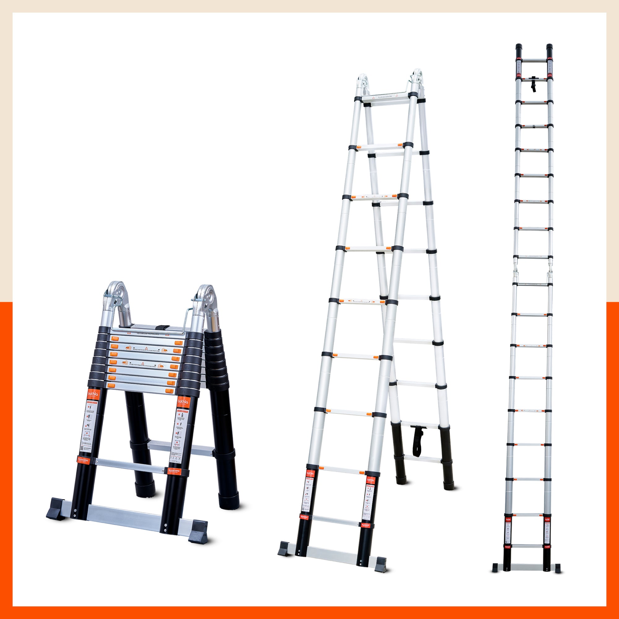 Bathla 18.5 ft A-Type Foldable Aluminium Telescopic Ladder | Portable & Compact | EN131 Certified with 2-Year Warranty | Multi-Purpose Ladder for Home, Industrial & Outdoor Use