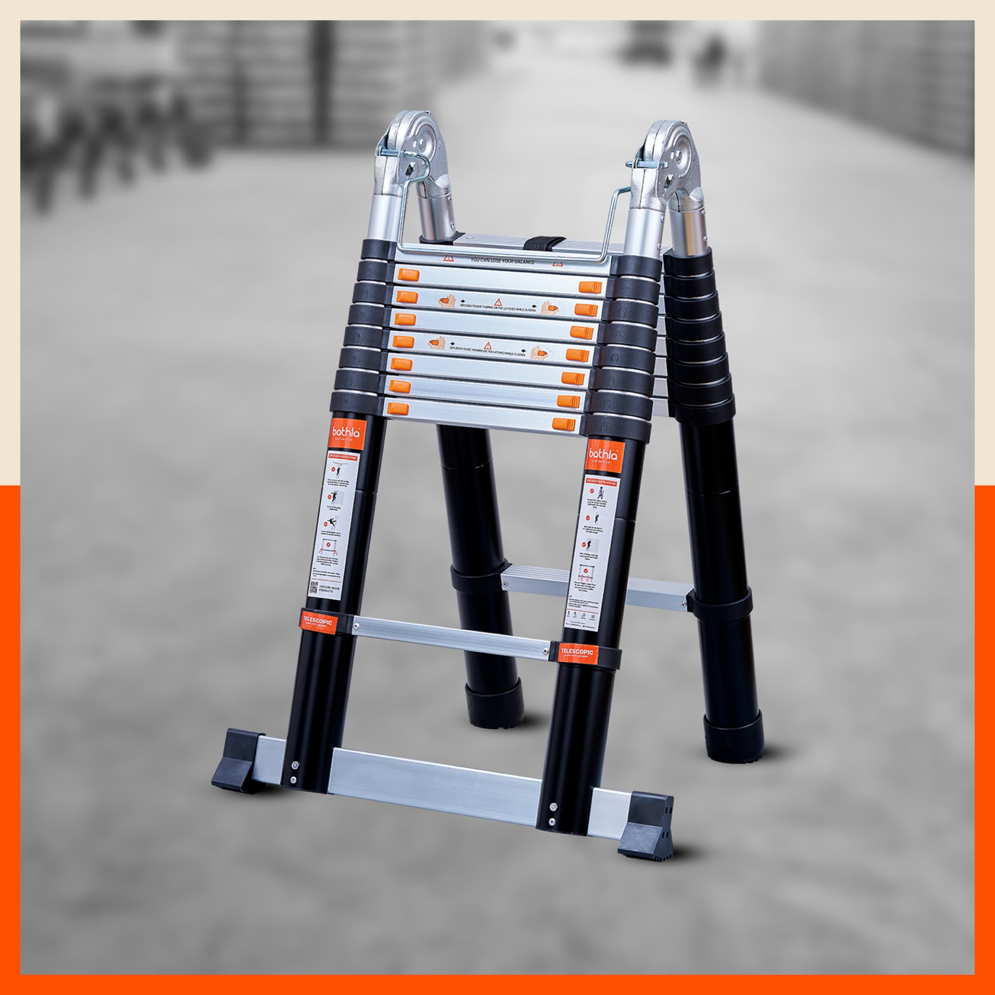 Bathla 18.5 ft A-Type Foldable Aluminium Telescopic Ladder | Portable & Compact | EN131 Certified with 2-Year Warranty | Multi-Purpose Ladder for Home, Industrial & Outdoor Use