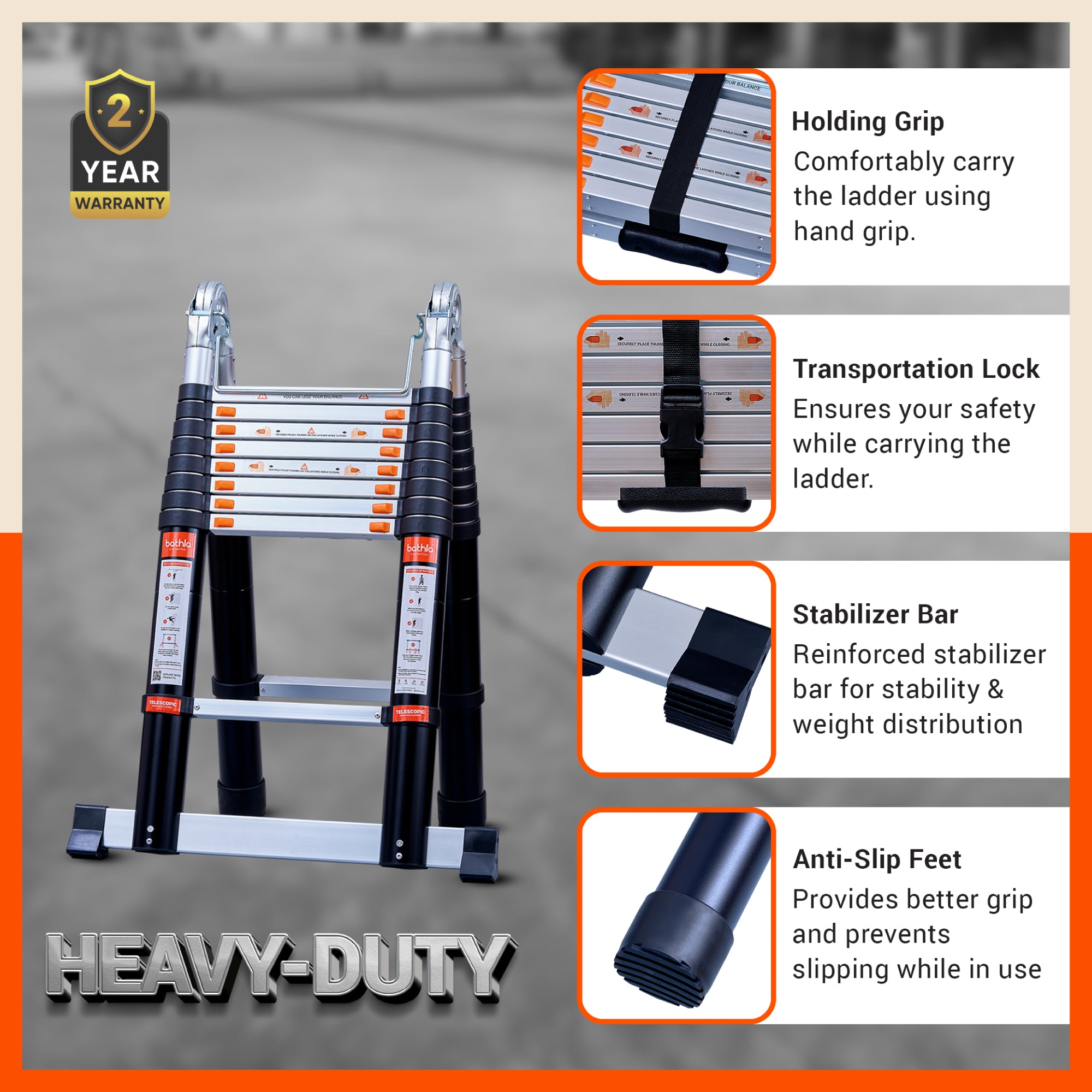 Bathla 18.5 ft A-Type Foldable Aluminium Telescopic Ladder | Portable & Compact | EN131 Certified with 2-Year Warranty | Multi-Purpose Ladder for Home, Industrial & Outdoor Use