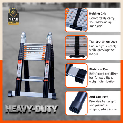 Bathla 18.5 ft A-Type Foldable Aluminium Telescopic Ladder | Portable & Compact | EN131 Certified with 2-Year Warranty | Multi-Purpose Ladder for Home, Industrial & Outdoor Use