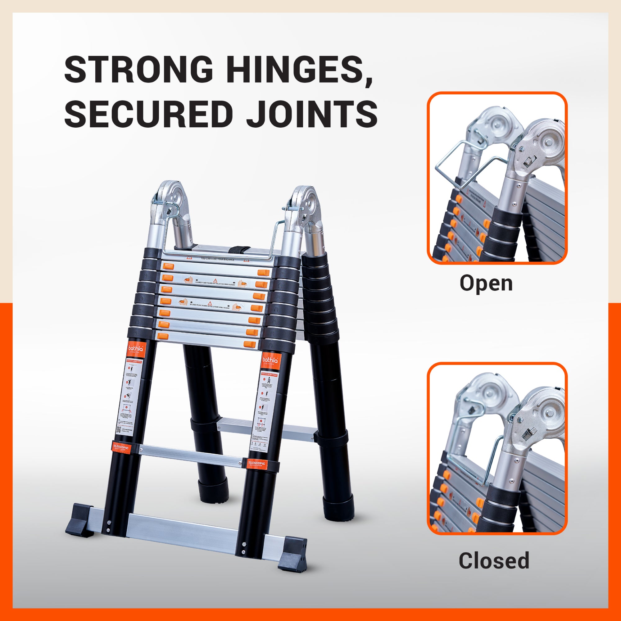 Bathla 18.5 ft A-Type Foldable Aluminium Telescopic Ladder | Portable & Compact | EN131 Certified with 2-Year Warranty | Multi-Purpose Ladder for Home, Industrial & Outdoor Use
