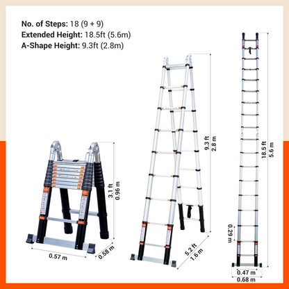 Bathla 18.5 ft A-Type Foldable Aluminium Telescopic Ladder | Portable & Compact | EN131 Certified with 2-Year Warranty | Multi-Purpose Ladder for Home, Industrial & Outdoor Use