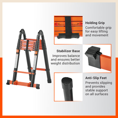 Bathla 18.5 Ft A-Type Foldable Steel Telescopic Ladder with Support Wheels | Portable, Compact & Multipurpose Ladder for Home, Industrial and Outdoor Use