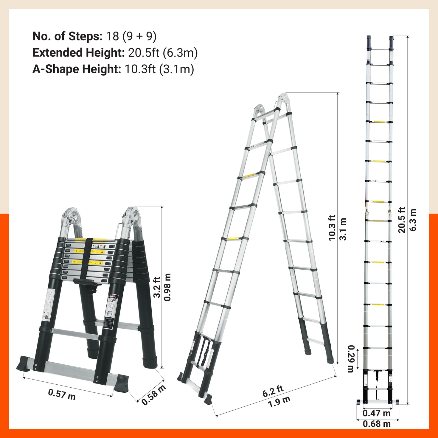 Extended Foldable Latter Bathla 20.5 ft A-Type Foldable Aluminium Telescopic Ladder | Portable ...