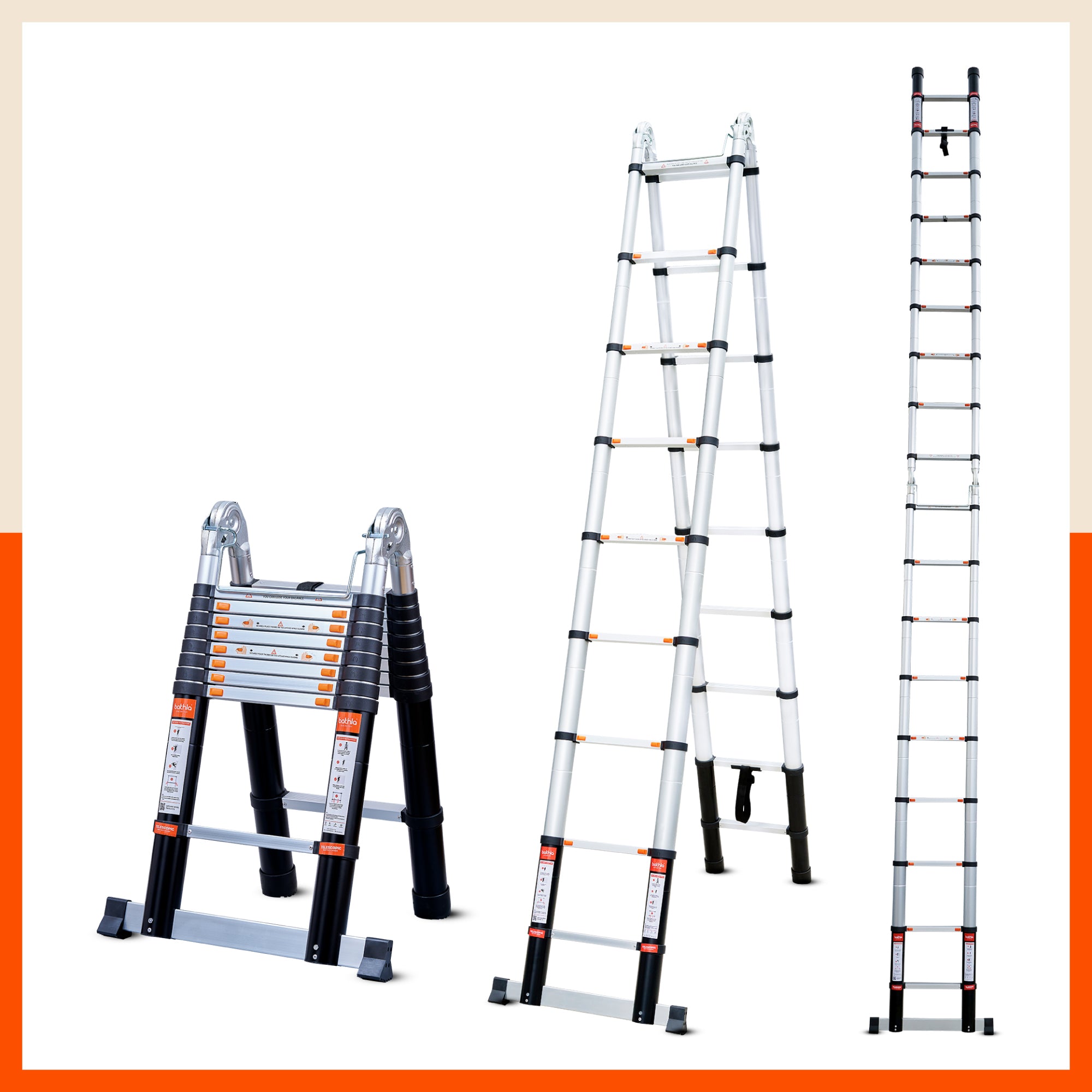 Bathla X-TEND 20.5 ft A-Type Foldable Aluminium Telescopic Ladder | Made in India (18 Step - 6.3 Mtr)
