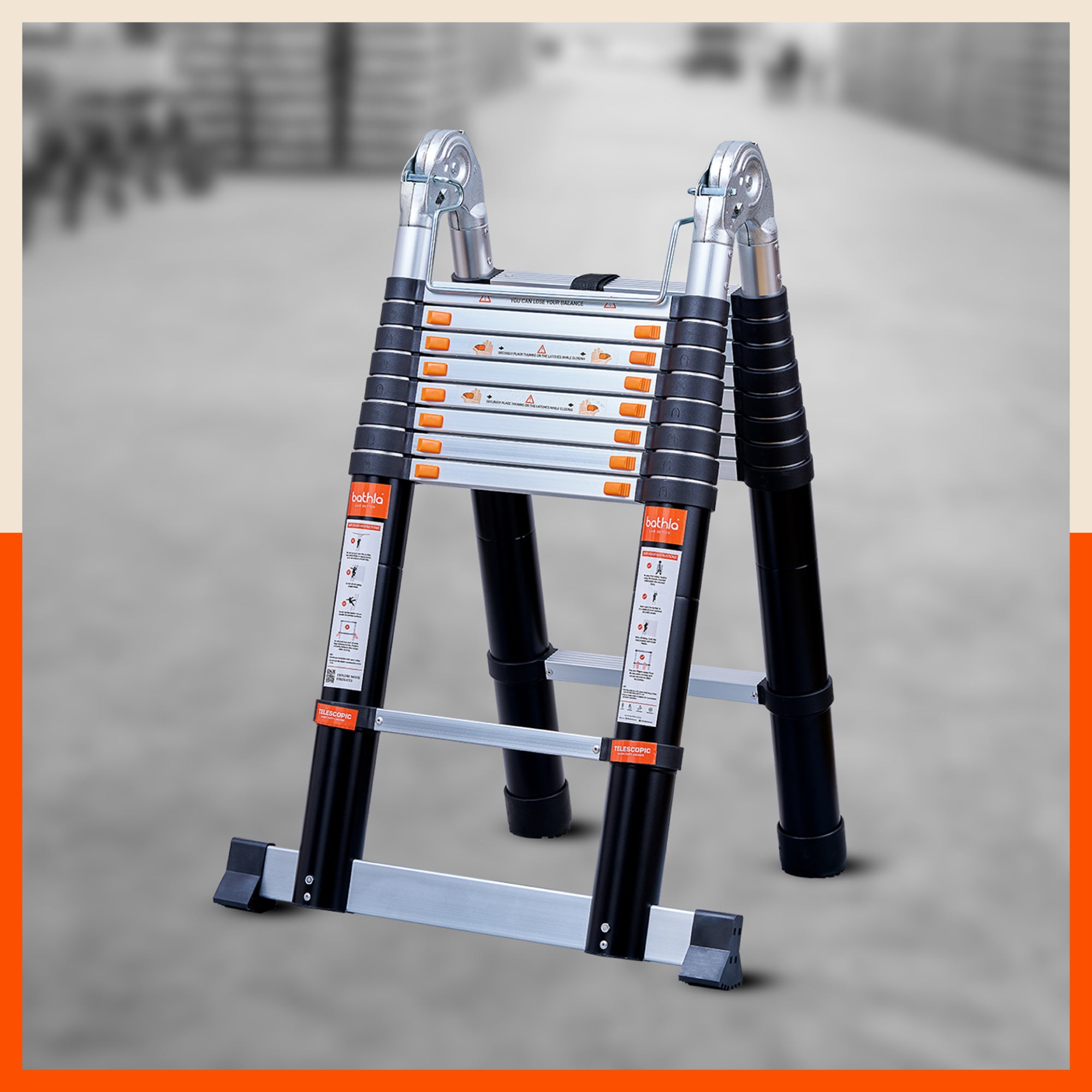 Bathla X-TEND 20.5 ft A-Type Foldable Aluminium Telescopic Ladder | Made in India (18 Step - 6.3 Mtr)