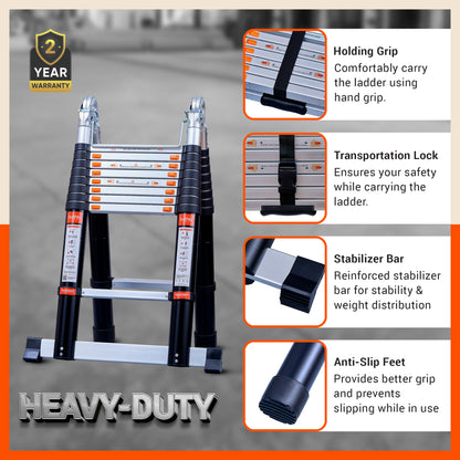 Bathla X-TEND 20.5 ft A-Type Foldable Aluminium Telescopic Ladder | Made in India (18 Step - 6.3 Mtr)