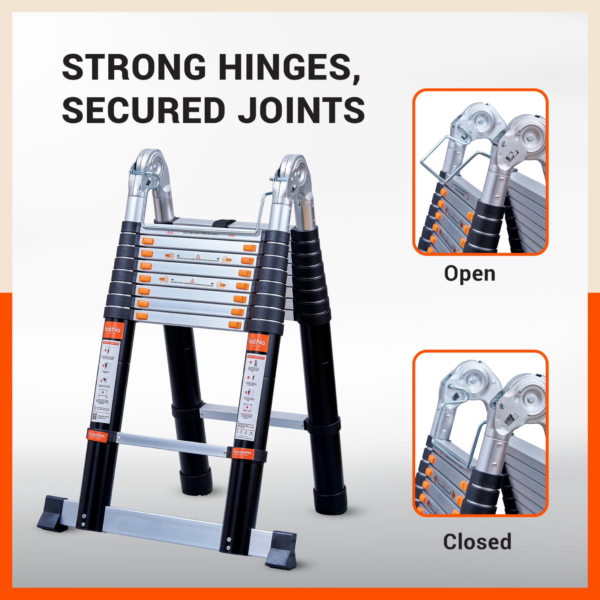 Bathla X-TEND 20.5 ft A-Type Foldable Aluminium Telescopic Ladder | Made in India (18 Step - 6.3 Mtr)