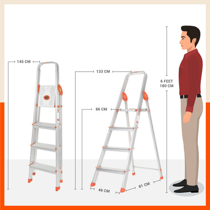 Bathla Advance 4-Step Foldable Aluminium Ladder For Home (Orange)