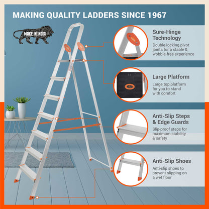 Bathla Advance Carbon - 7 Step Foldable Aluminium Ladder For Home (Orange)