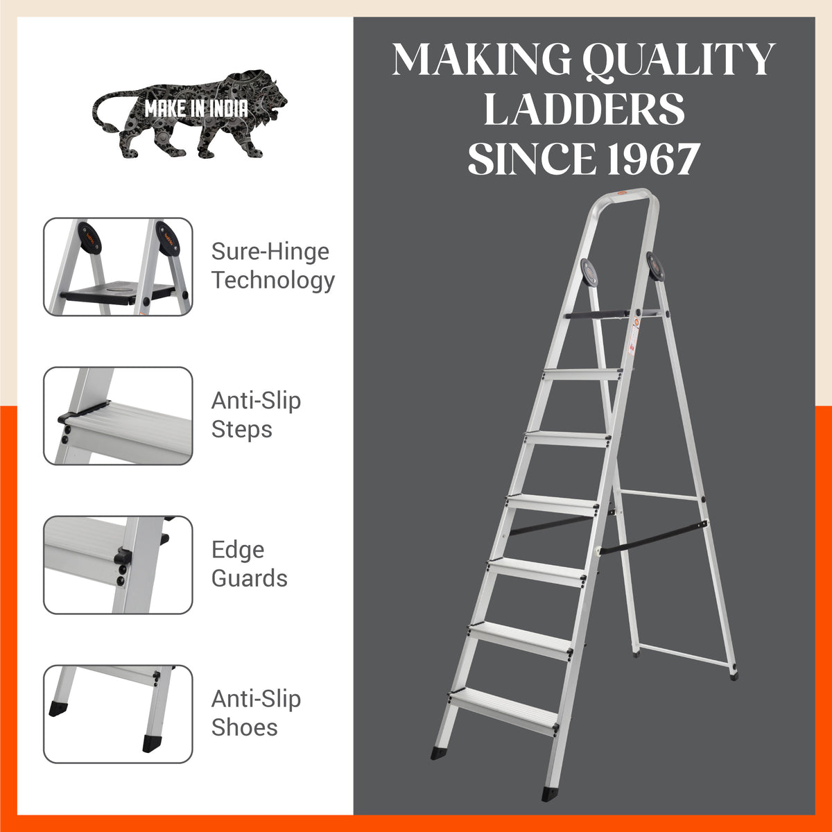 7 Rung Steps Bathla 7 Feet Aluminium Ladder | 7 Step Ladder – Bathla Home