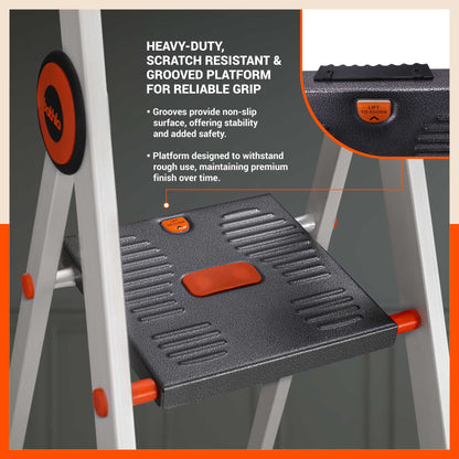 Bathla Advance Pro 4-Step Foldable Aluminium Ladder for Home | Heavy Duty & Anti-Slip Steps | 7 Year Manufacturer Warranty