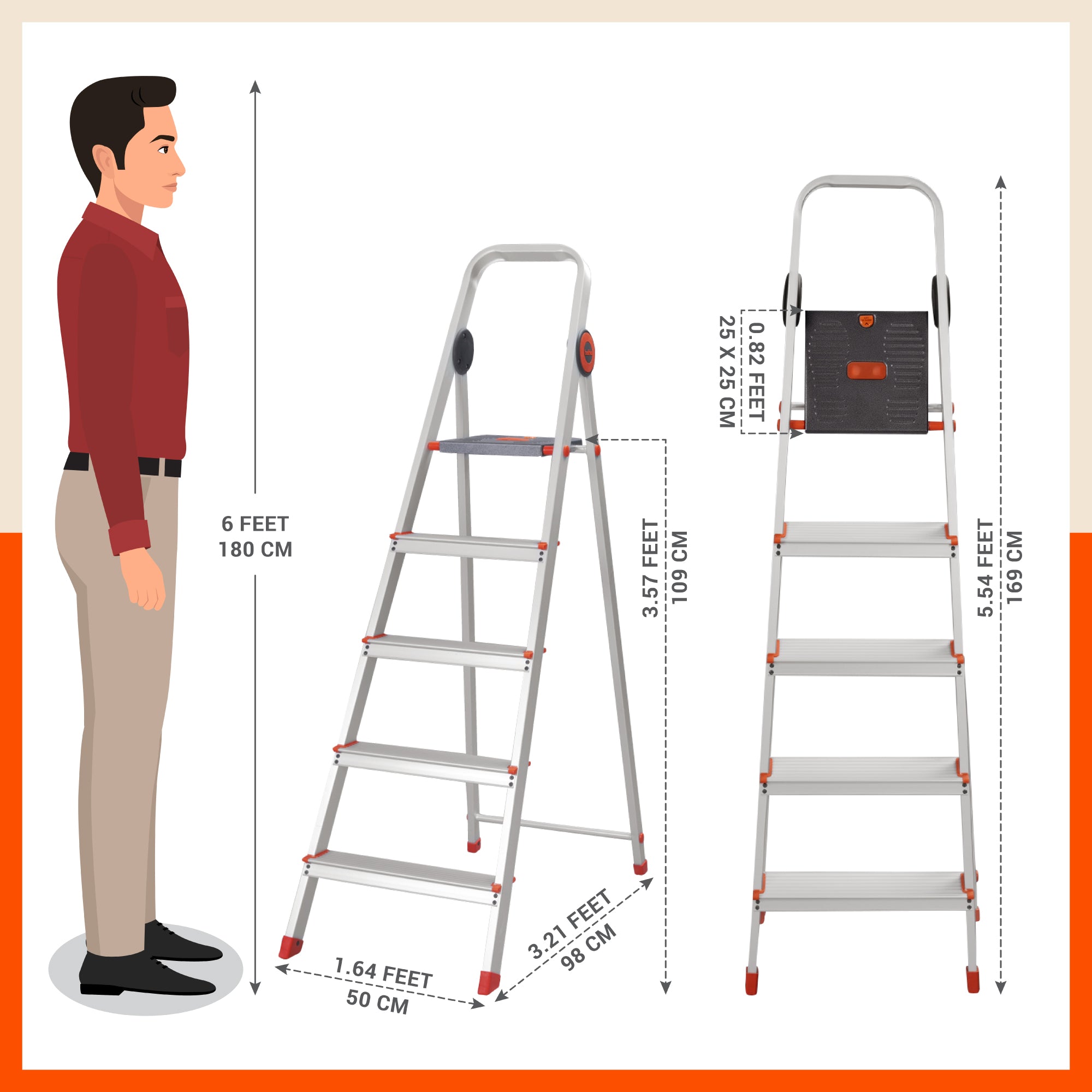 Bathla Advance Pro 5-Step Foldable Aluminium Ladder with Anti-Skid Steps and 7-Year Warranty