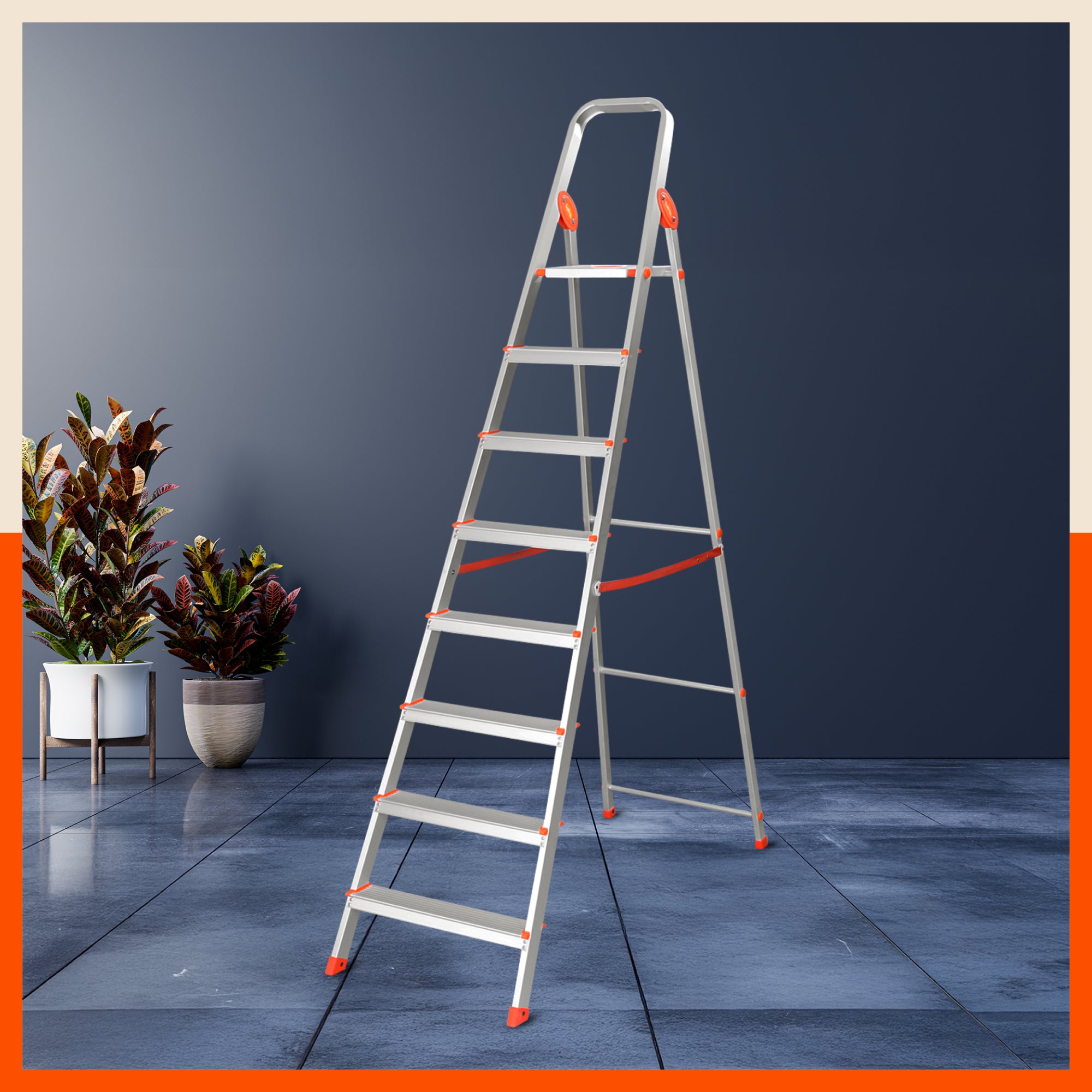 Bathla Advance 8-Step Foldable Aluminium Ladder For Home (Orange)
