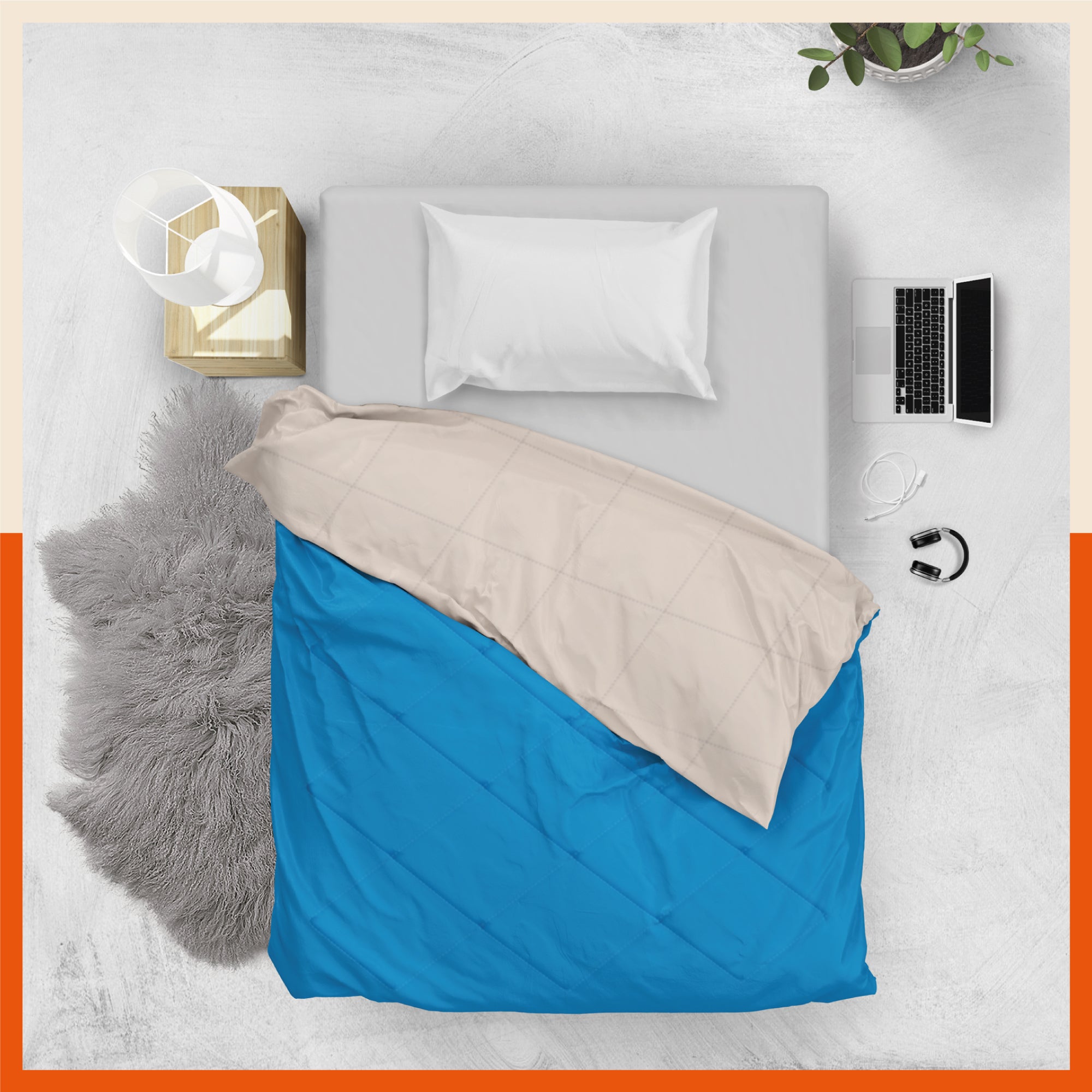 ELVA Reversible Microfiber Comforter / Blanket / Quilt / Duvet For Home | Single â€“ Beige & Blue - 200 GSM