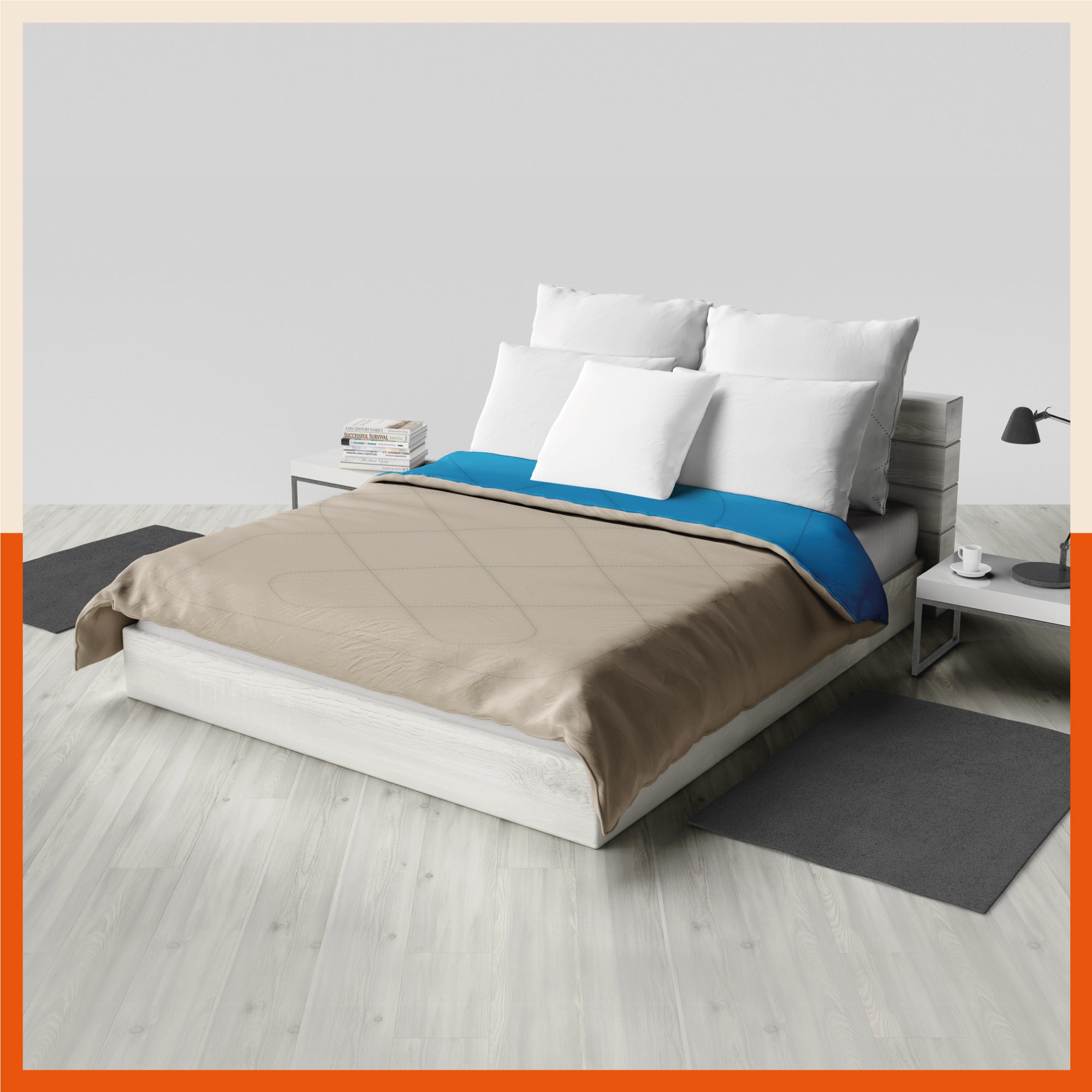 ELVA Reversible Microfiber Comforter / Blanket / Quilt / Duvet For Home | Double â€“ Beige & Blue - 200 GSM