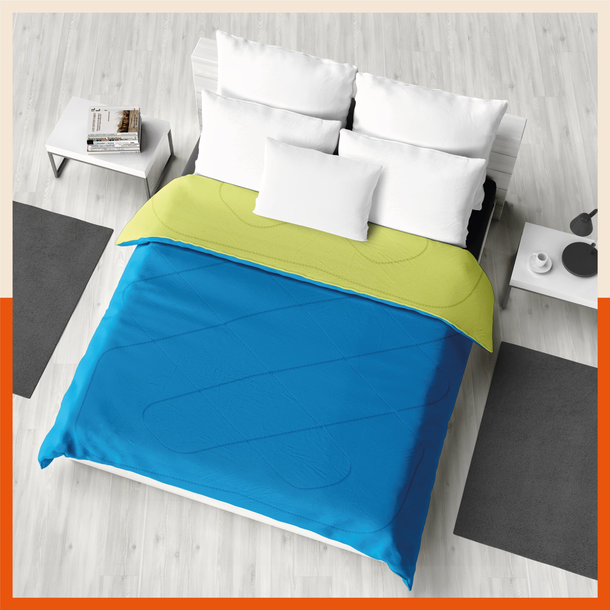 ELVA Reversible Microfiber Comforter / Blanket / Quilt / Duvet For Home | Double â€“ Blue & Lime - 200 GSM
