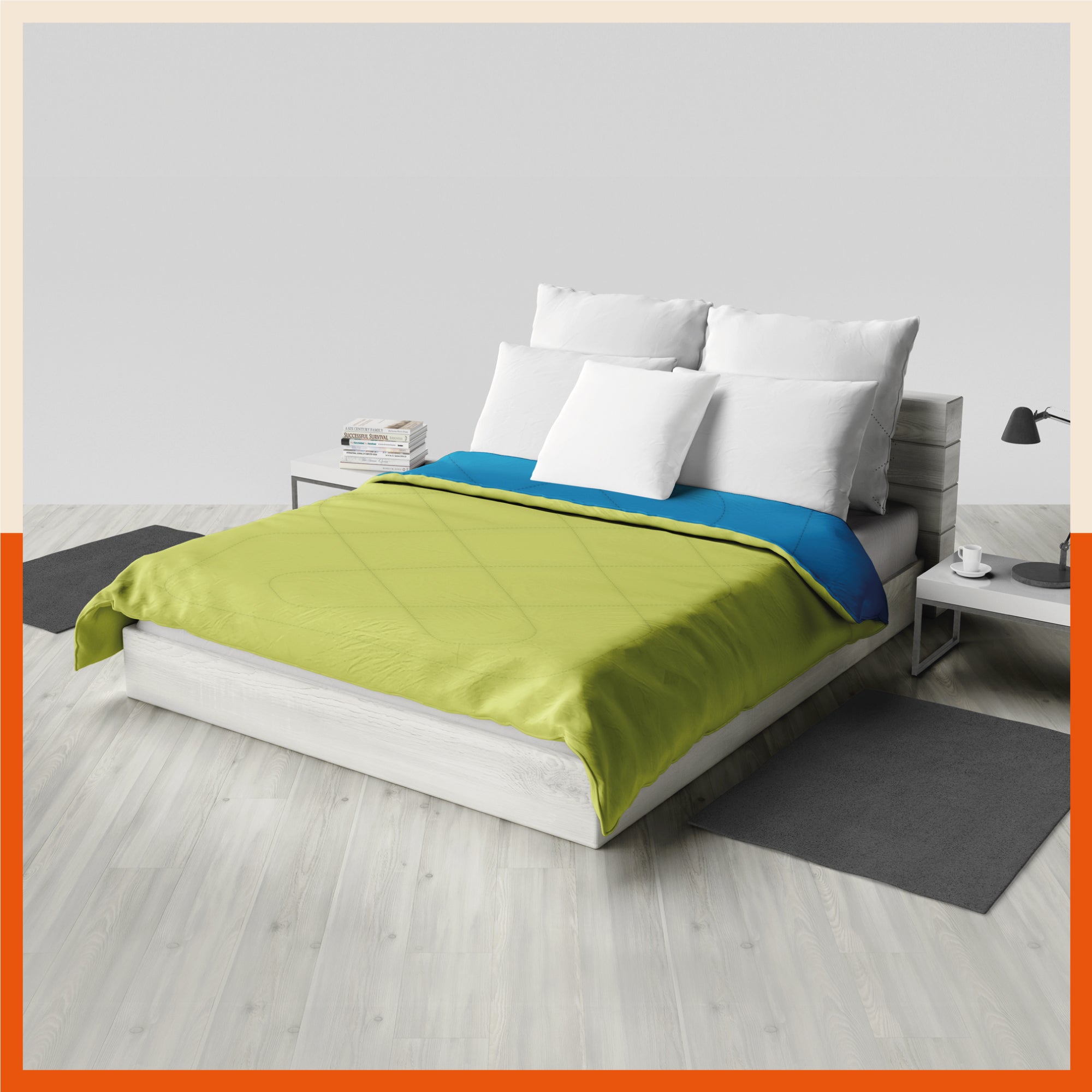 ELVA Reversible Microfiber Comforter / Blanket / Quilt / Duvet For Home | Double â€“ Blue & Lime - 200 GSM