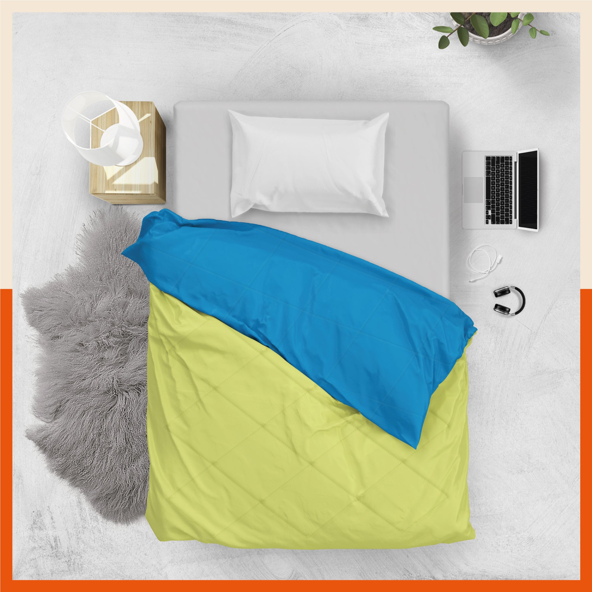 ELVA Reversible Microfiber Comforter / Blanket / Quilt / Duvet For Home | Single â€“ Blue & Lime - 200 GSM