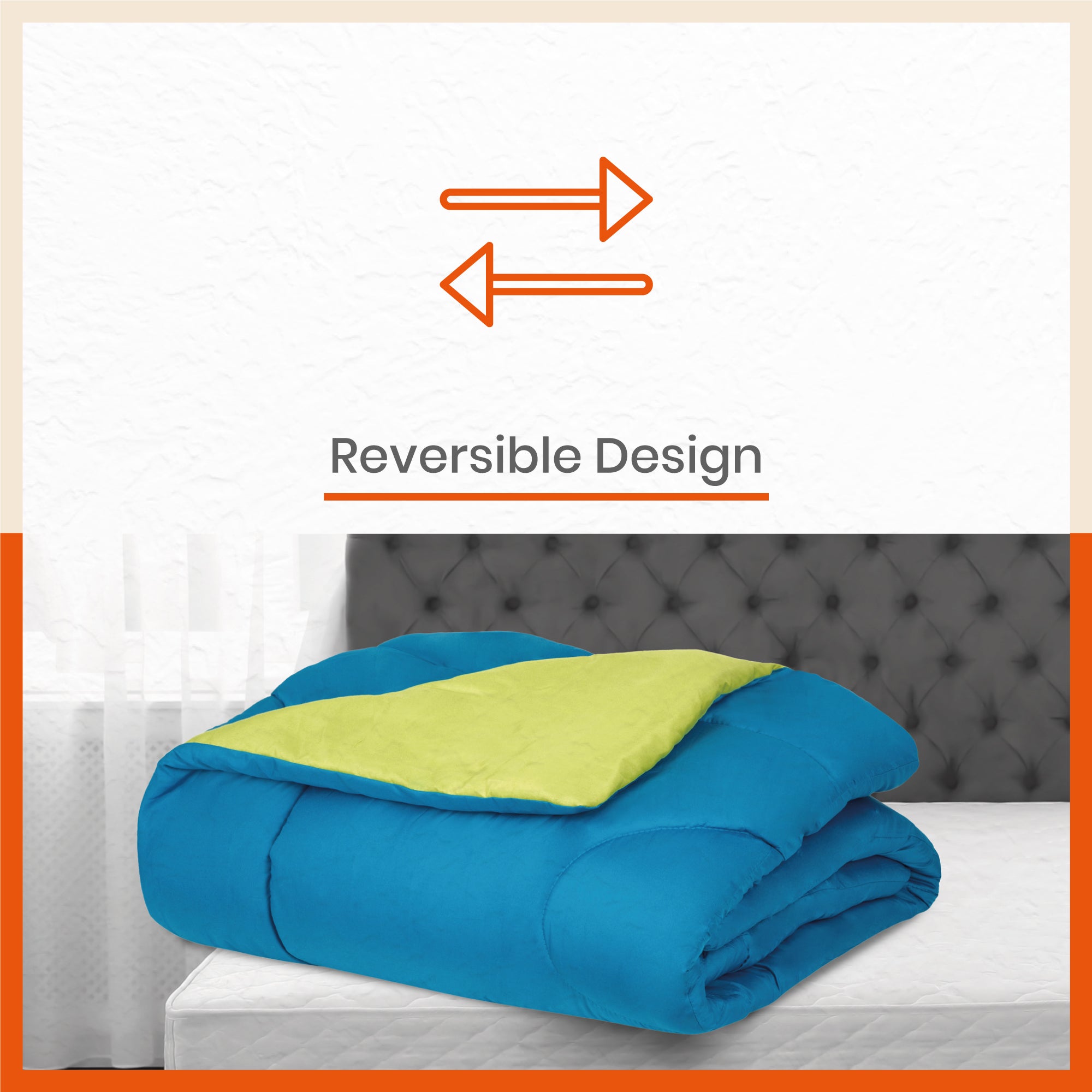 ELVA Reversible Microfiber Comforter / Blanket / Quilt / Duvet For Home | Double â€“ Blue & Lime - 200 GSM
