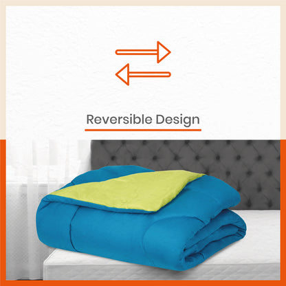 ELVA Reversible Microfiber Comforter / Blanket / Quilt / Duvet For Home | Double â€“ Blue & Lime - 200 GSM