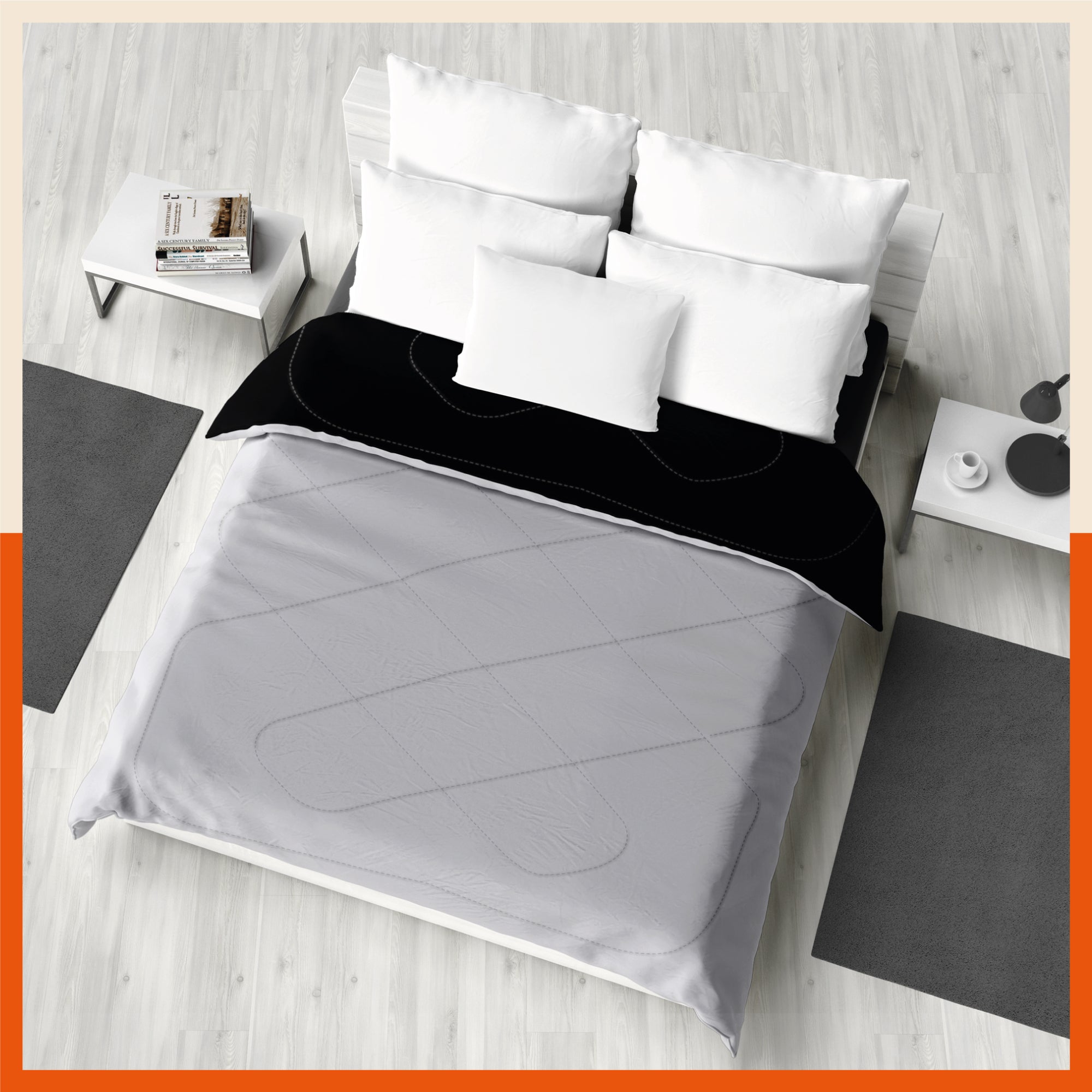 ELVA Reversible Microfiber Comforter / Blanket / Quilt / Duvet For Home | Double â€“ Black & Grey - 200 GSM