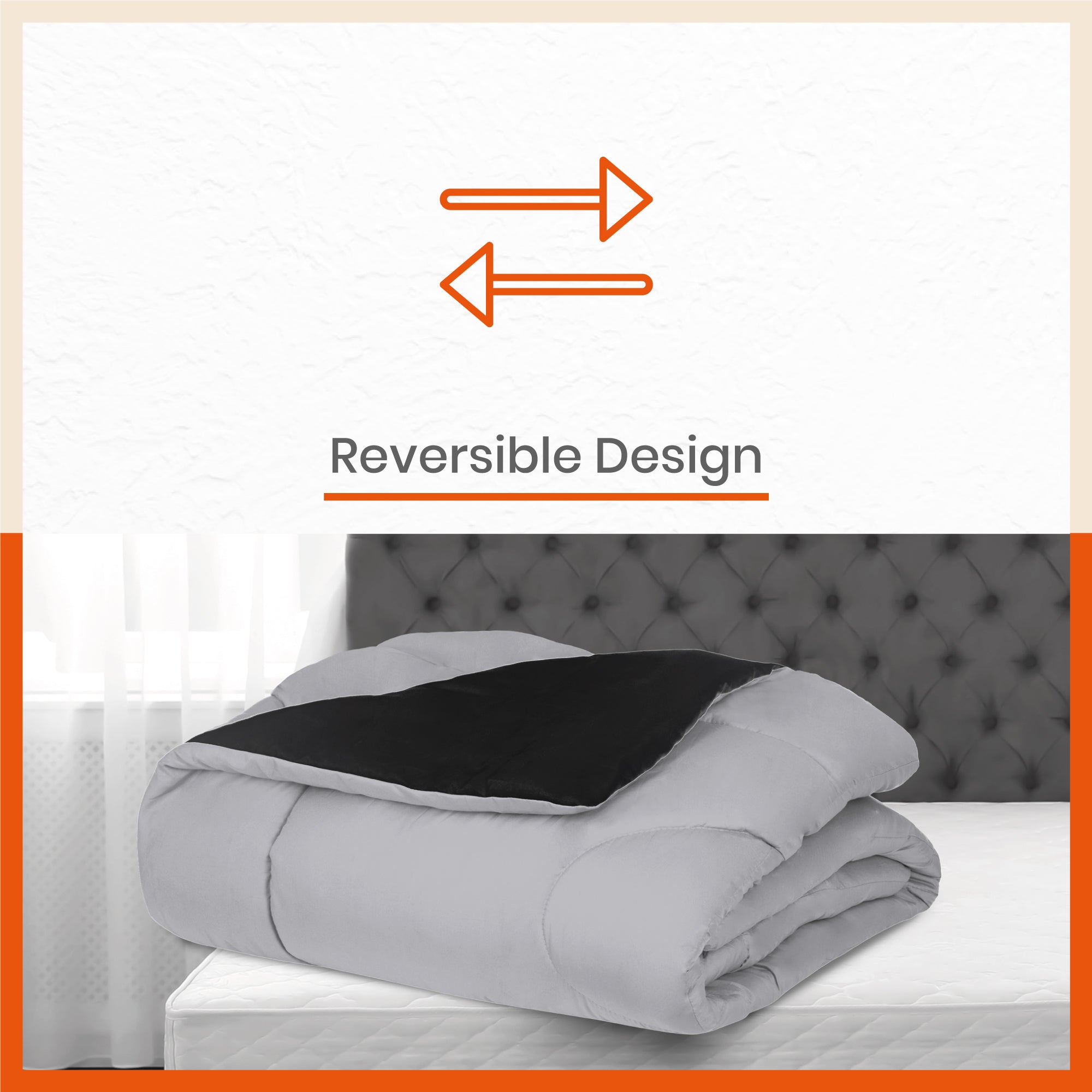ELVA Reversible Microfiber Comforter / Blanket / Quilt / Duvet For Home | Double â€“ Black & Grey - 200 GSM