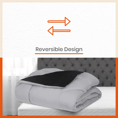 ELVA Reversible Microfiber Comforter / Blanket / Quilt / Duvet For Home | Double â€“ Black & Grey - 200 GSM