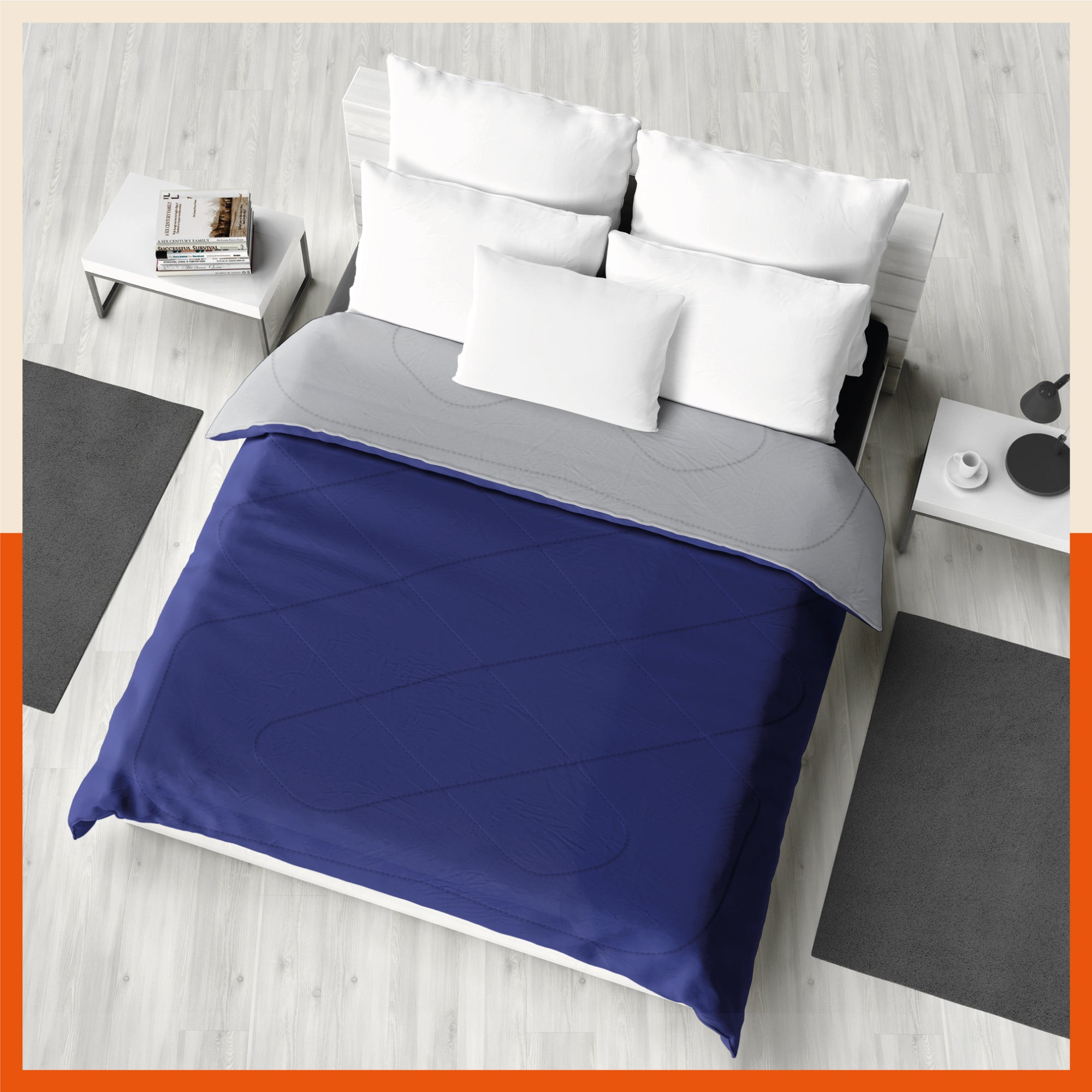 ELVA Reversible Microfiber Comforter / Blanket / Quilt / Duvet For Home | Double â€“ Navy & Grey - 200 GSM