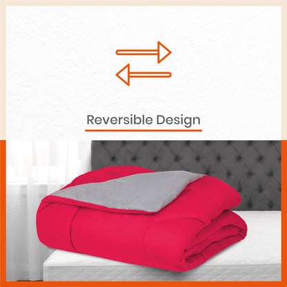 ELVA Reversible Microfiber Comforter / Blanket / Quilt / Duvet For Home | Single â€“ Pink & Grey - 200 GSM