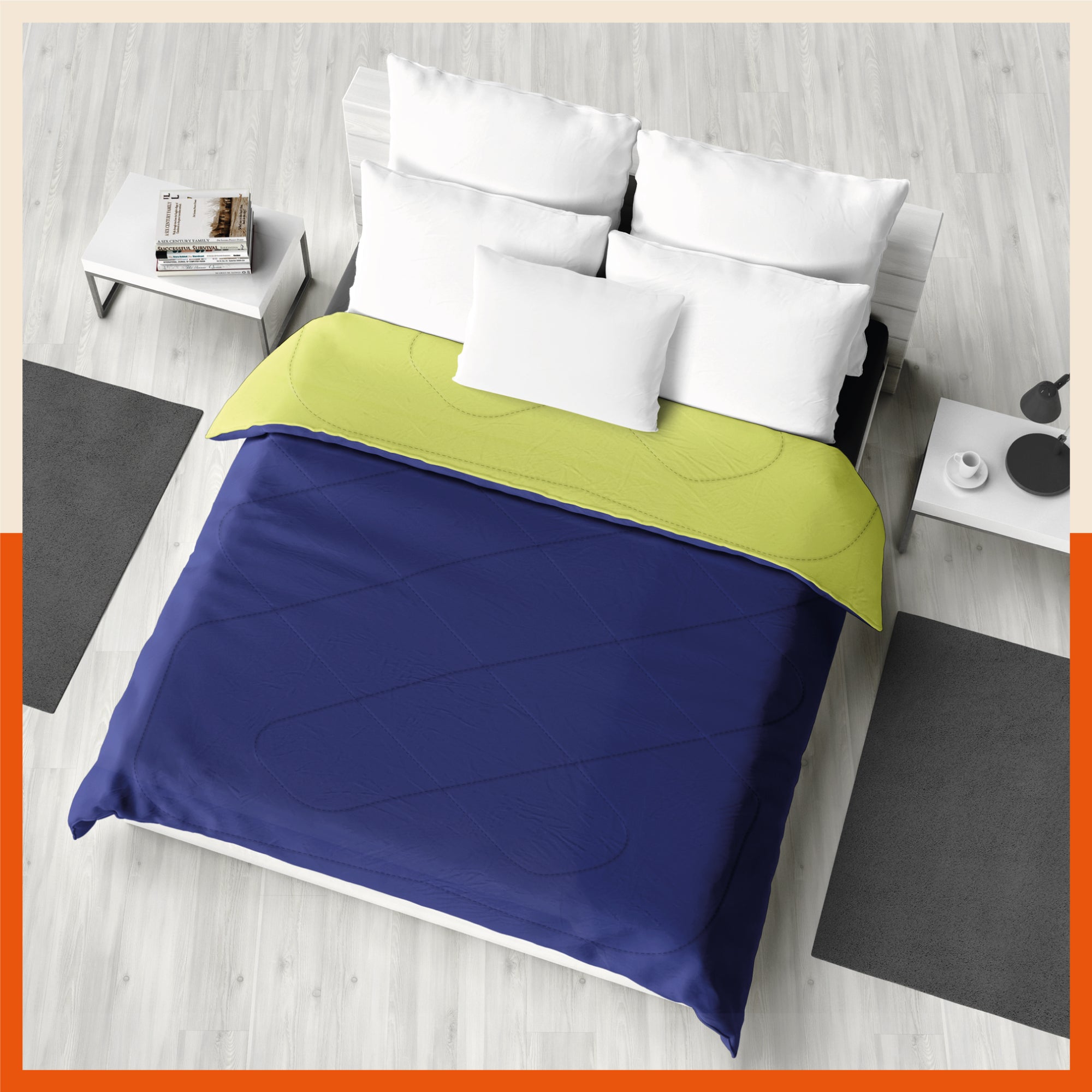 ELVA Reversible Microfiber Comforter / Blanket / Quilt / Duvet For Home | Double â€“ Navy & Lime - 200 GSM