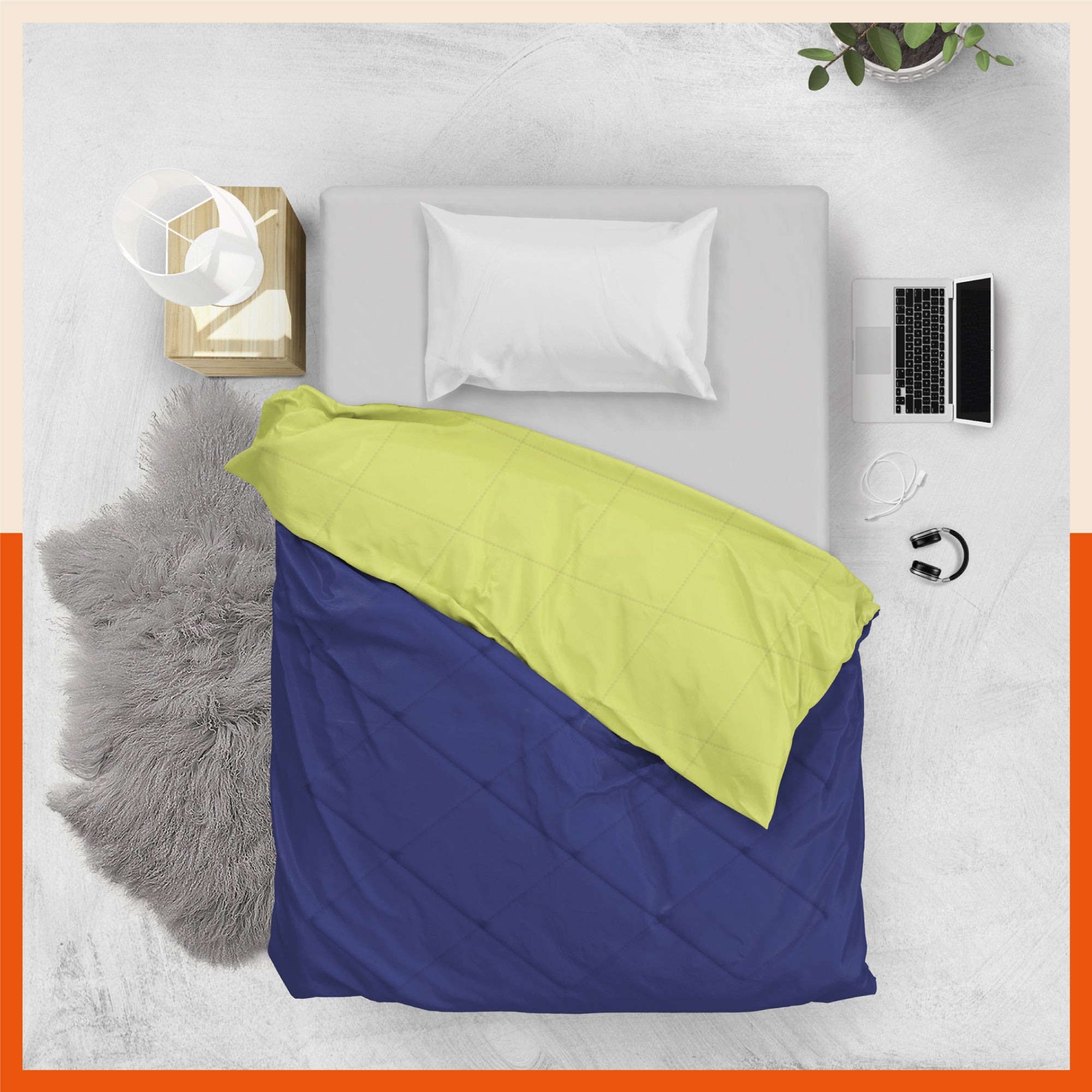 ELVA Reversible Microfiber Comforter / Blanket / Quilt / Duvet For Home | Single â€“ Navy & Lime - 200 GSM