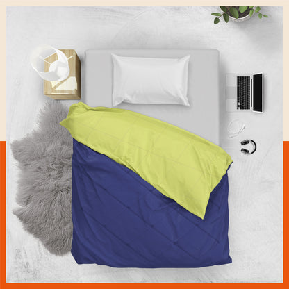 ELVA Reversible Microfiber Comforter / Blanket / Quilt / Duvet For Home | Single â€“ Navy & Lime - 200 GSM