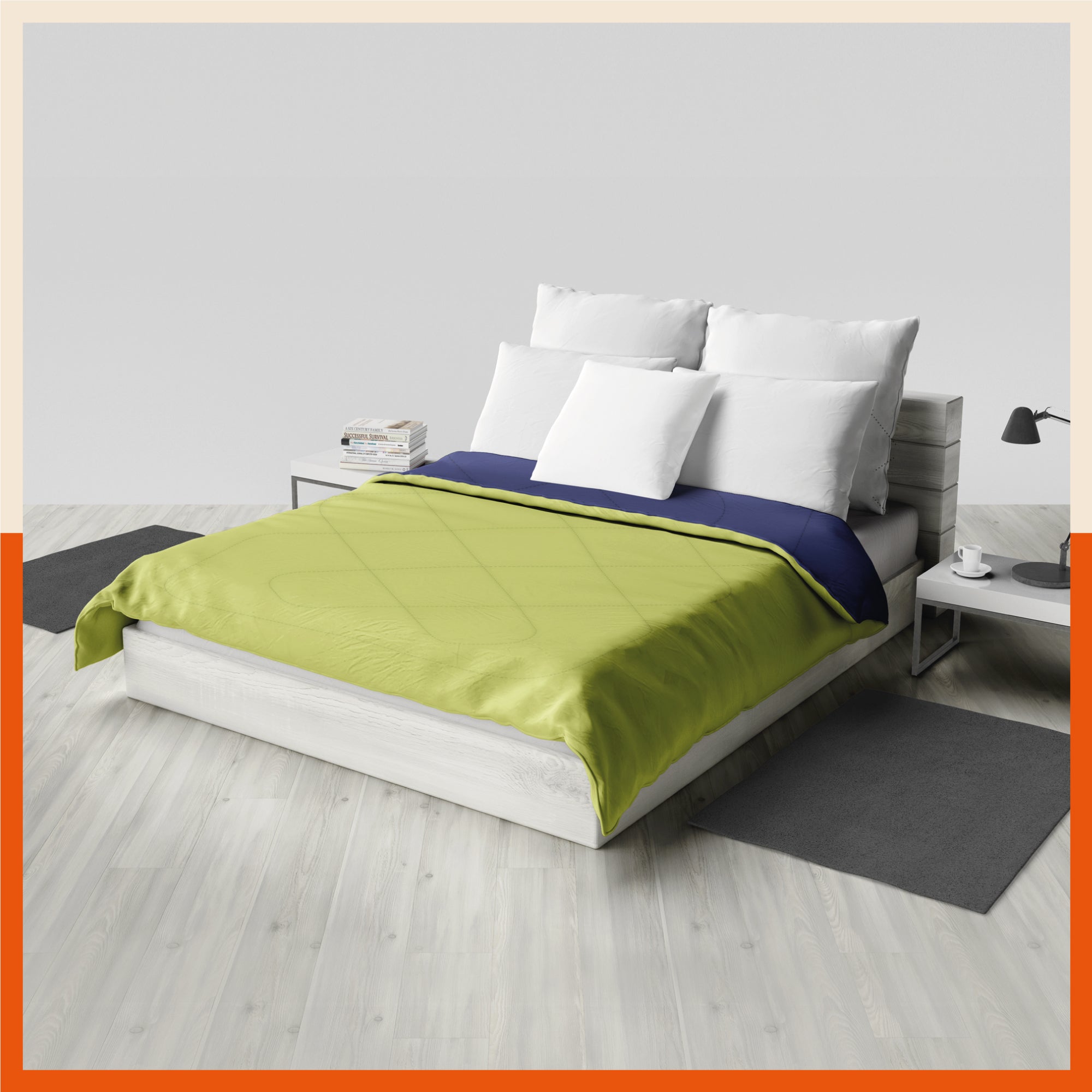 ELVA Reversible Microfiber Comforter / Blanket / Quilt / Duvet For Home | Double â€“ Navy & Lime - 200 GSM