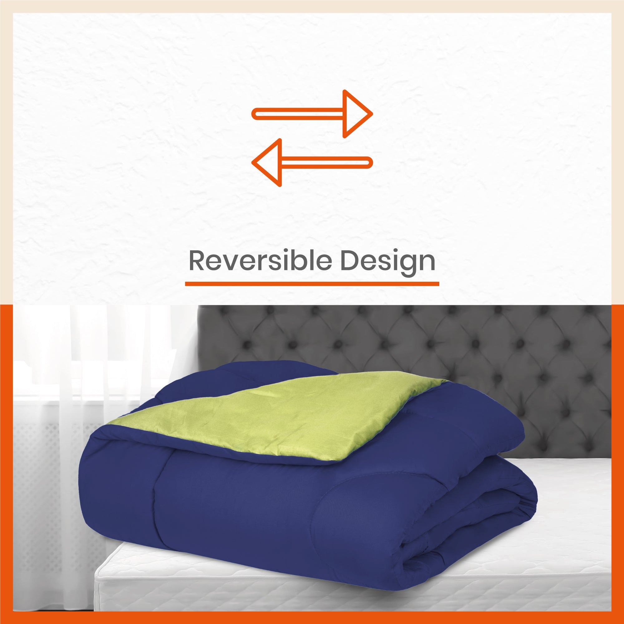 ELVA Reversible Microfiber Comforter / Blanket / Quilt / Duvet For Home | Double â€“ Navy & Lime - 200 GSM