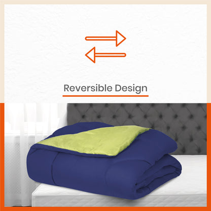 ELVA Reversible Microfiber Comforter / Blanket / Quilt / Duvet For Home | Single â€“ Navy & Lime - 200 GSM