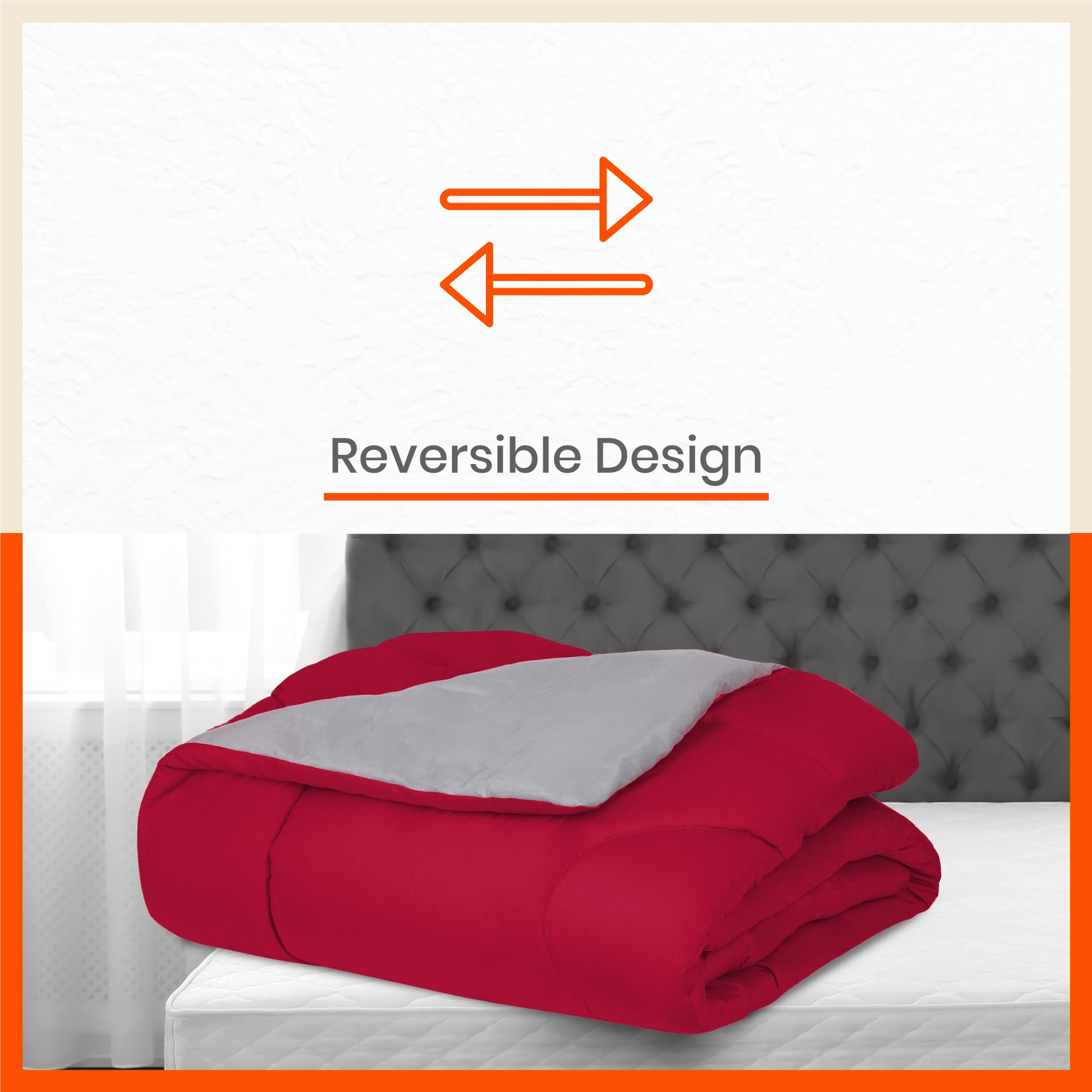 ELVA Reversible Microfiber Comforter / Blanket / Quilt / Duvet For Home | Double â€“ Red & Grey - 200 GSM
