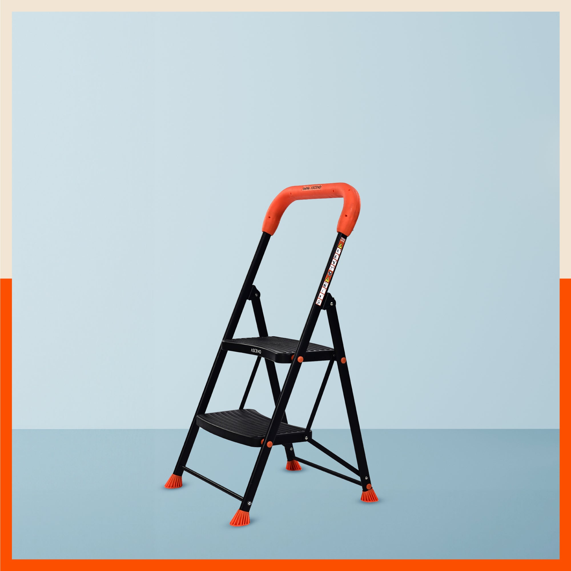 Bathla Ascend 2 Step Heavy Duty Steel Ladder for Home - Orange & Black