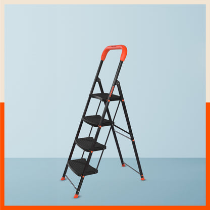 Bathla Ascend 4 Step Heavy Duty Steel Ladder for Home - Orange & Black - ladder