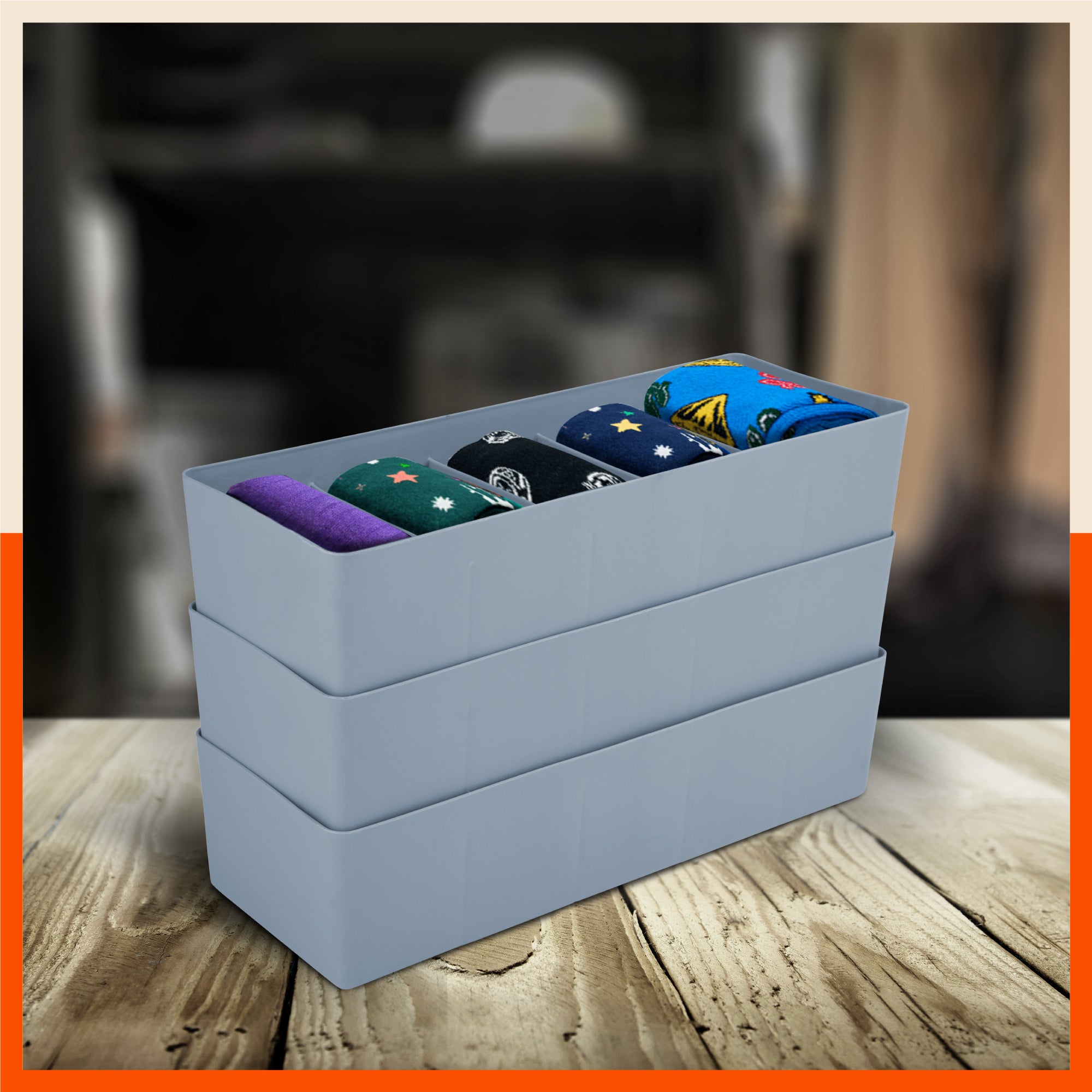 Stomo Dori Multi-Purpose Stackable Drawer Organizer For Home | Ash - Set of 3