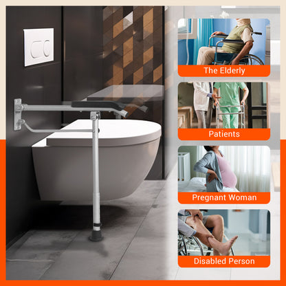 Bathla Assist+ Comfort Aluminium Grab Bar with Floor Support | Non - Slip Bathroom Safety Handle with Soft Grip | Easy Installation, Rust - Resistant | for The Elderly, Disabled & Pregnant Women